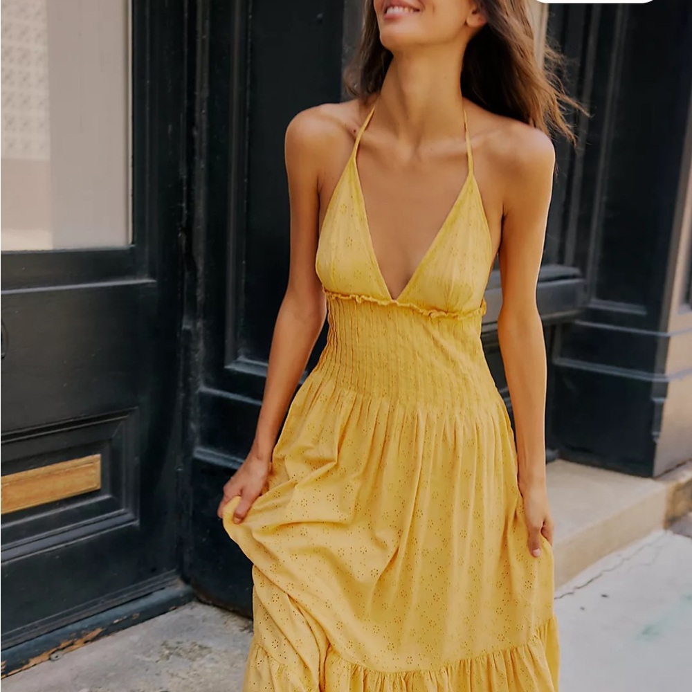 Free People. Yellow Halter Neck Dress